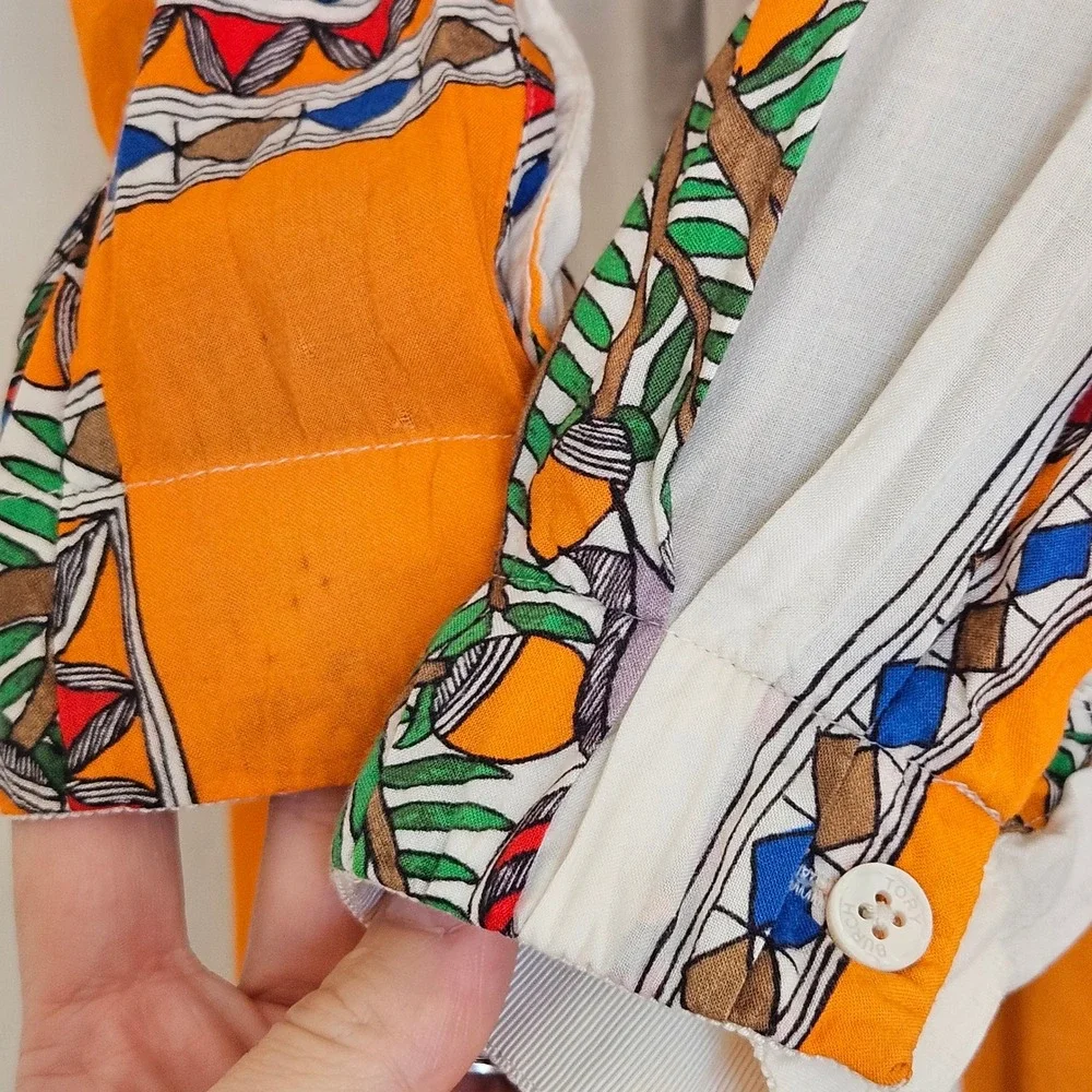 Tory Burch Orange Cream Silk Geometric Botanical Print Midi Dress Size‎ 2